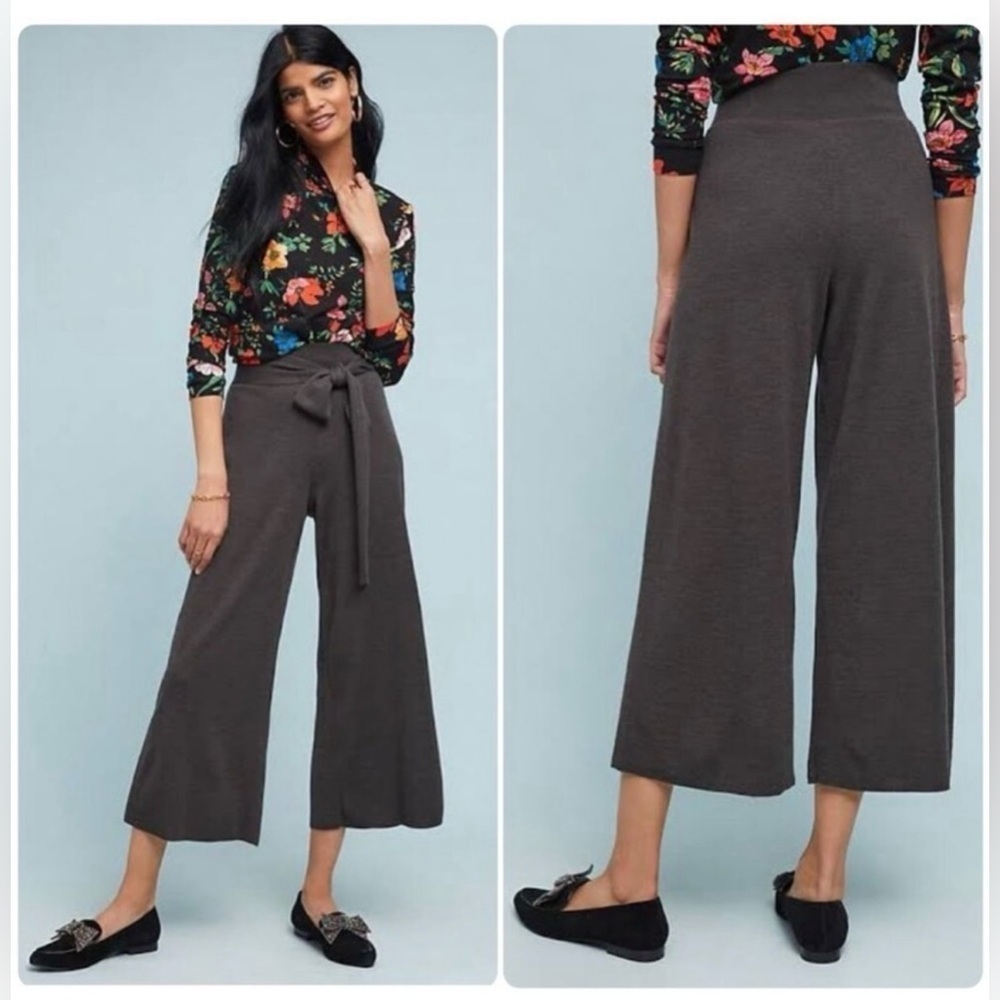 Moth Anthropologie Wool Blend Knit Wide Leg Crop Pants Charcoal Size XL